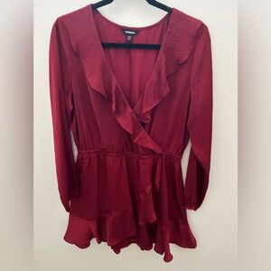 Express Maroon Long Sleeve Dress
